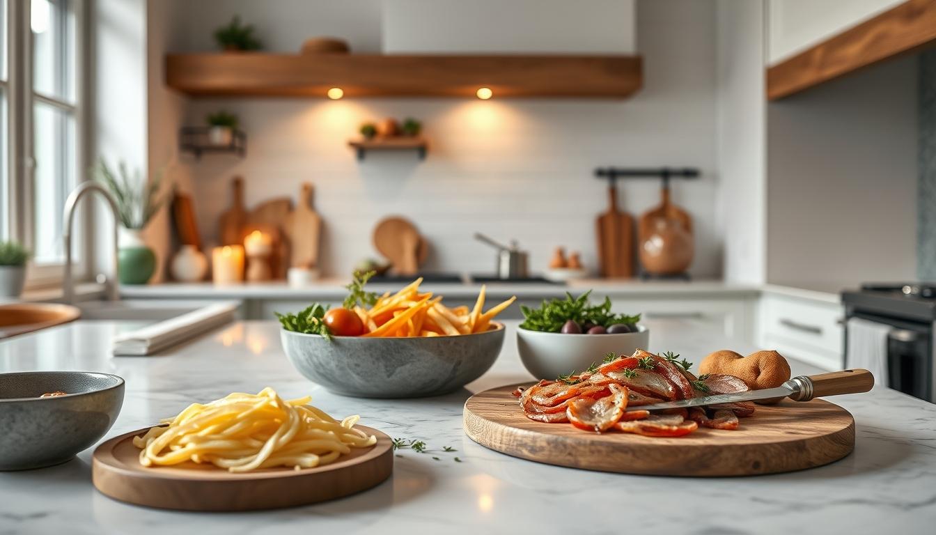 Balanced healthy meal prepared in a home kitchen